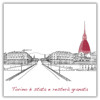 Quadro quadrato Toro Torino è stata e resterà granata 'Turin Skyline from Po River' di Pericoli, arte che incornicia l'eleganza di Torino per i tuoi spazi.