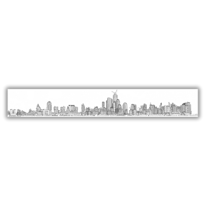 Quadro illustrazione dettagliata a china in bianco e nero della skyline di Londra, opera dell'artista Matteo Pericoli.