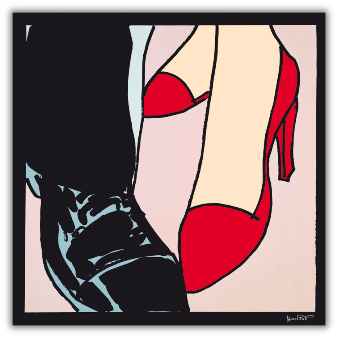 Quadro Opera d'arte di Pratt 'Tango, red and black shoes', un omaggio alle iconiche scarpe del tango.