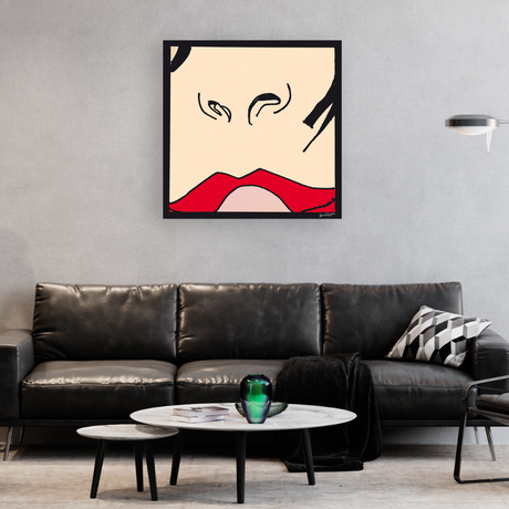 Ambientazione quadro con Le labbra rosse sensuali di una donna in stile tango, un trionfo dell'espressione artistica di Hugo Pratt.