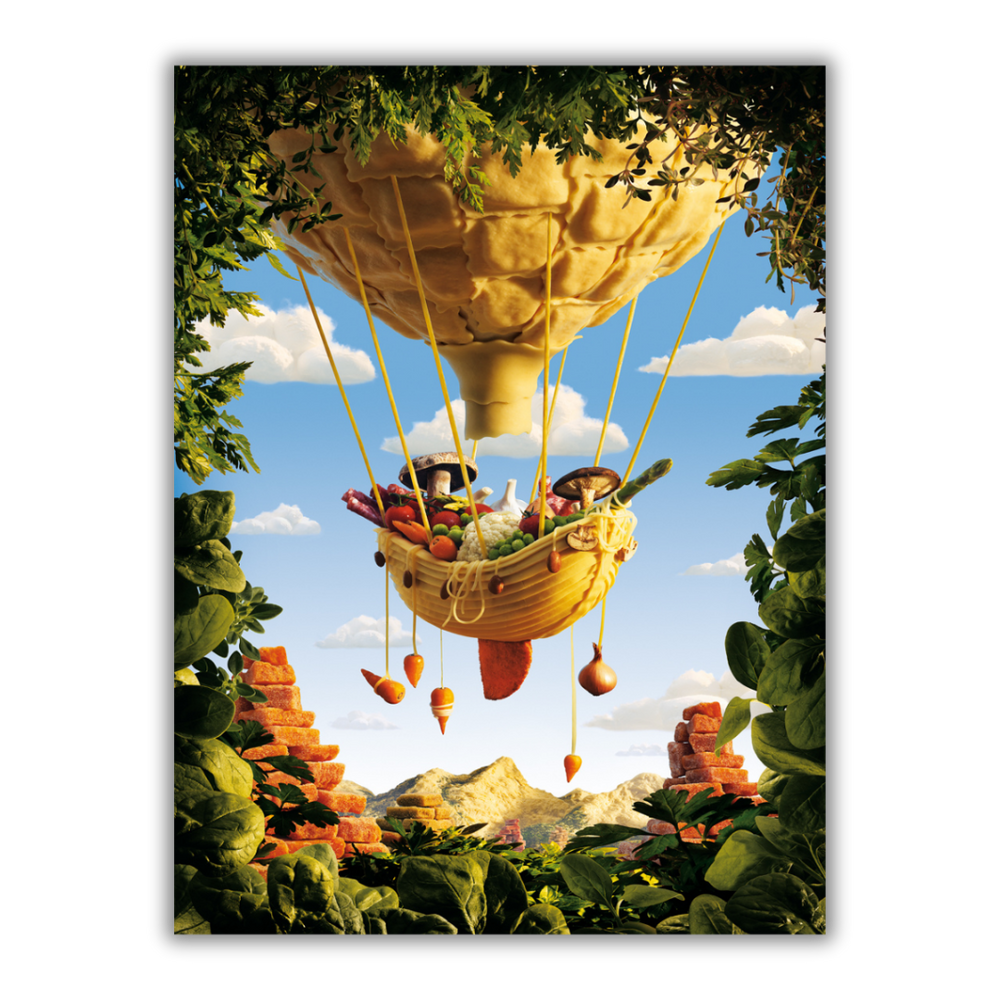 Opera d'arte 'Gondola' di Carl Warner con mongolfiera alimentare