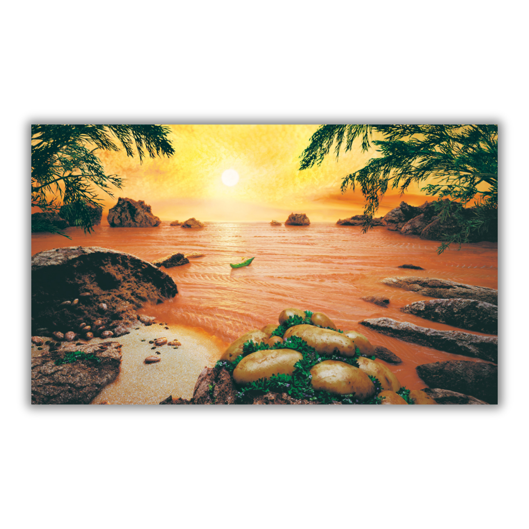 Stampa artistica Salmon Sea con tramonto tropicale e mare