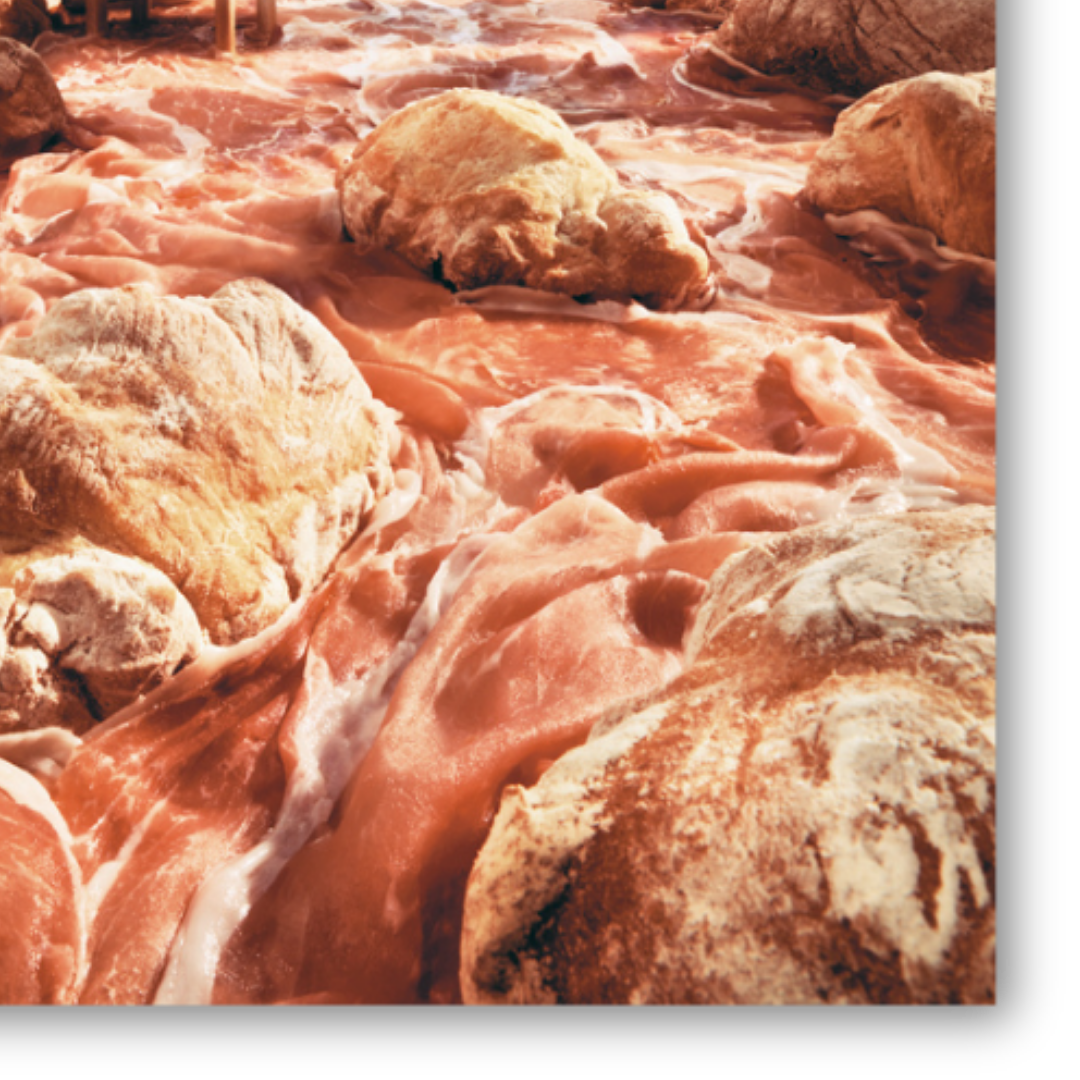 Dettaglio del paesaggio 'Salami Stream' di Carl Warner con rocce