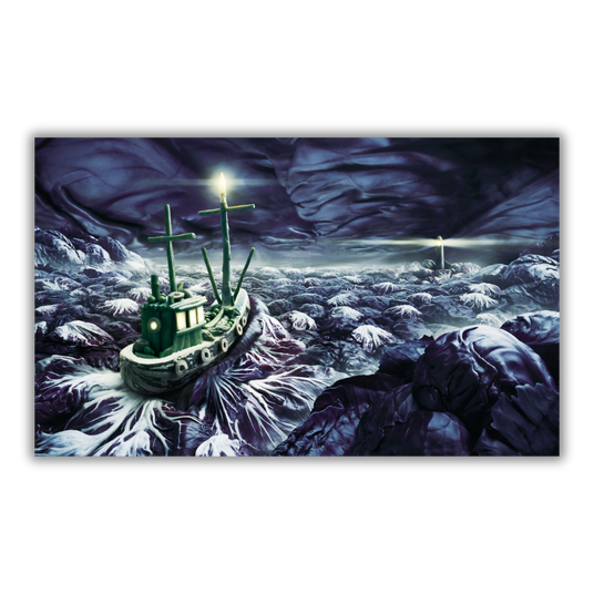Dettaglio della stampa 'Cabbage Sea' di Carl Warner con barca e cavoli