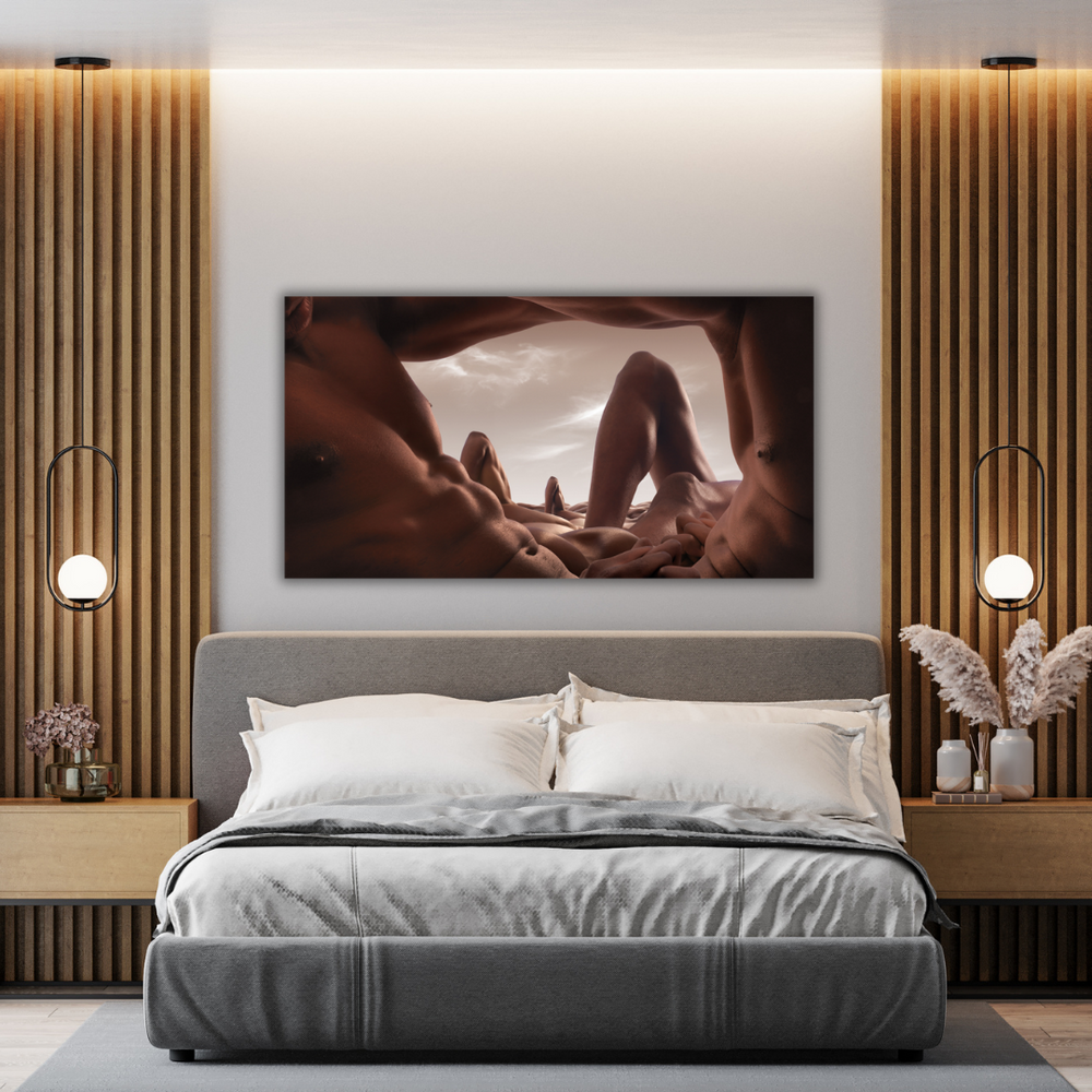 Ambientazione quadro Paesaggio surreale 'Body Valley' di Carl Warner, che raffigura una valle formata dai contorni dei corpi umani.