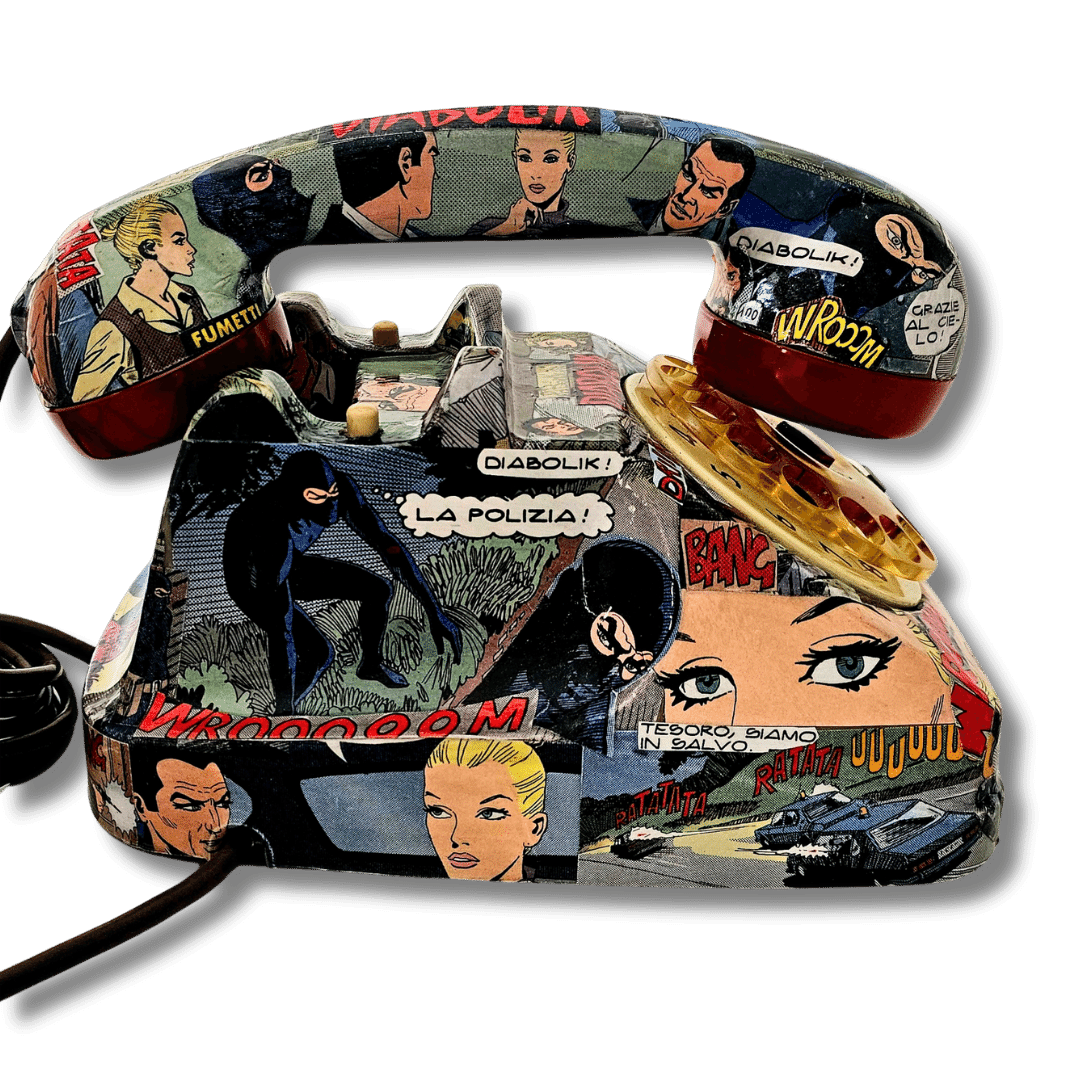 Telefono da collezione Diabolik con illustrazioni vivaci