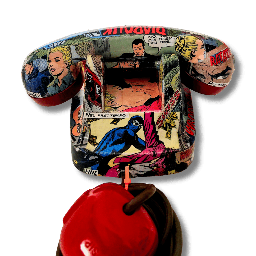 Telefono dipinto a mano Diabolik con immagini iconiche