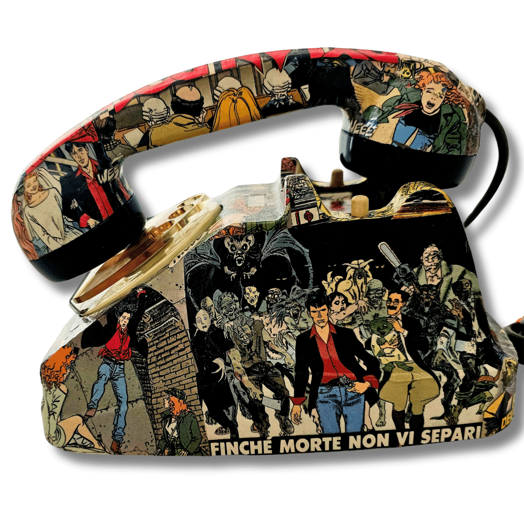 Retro telefono Dylan Dog con scene di fumetti