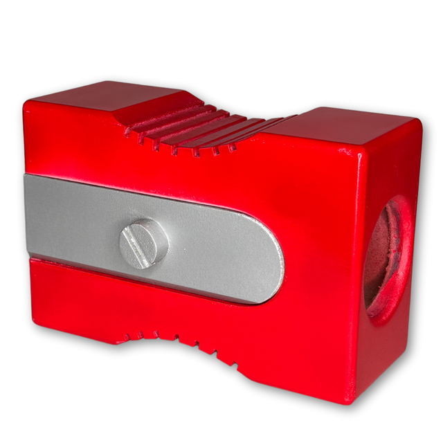 Temperino gigante rosso in legno firmato GianTarlo, alto 40 cm, vaso decorativo o scultura pop art in edizione limitata, realizzato a mano per la collezione Wowood by Giantarlo.