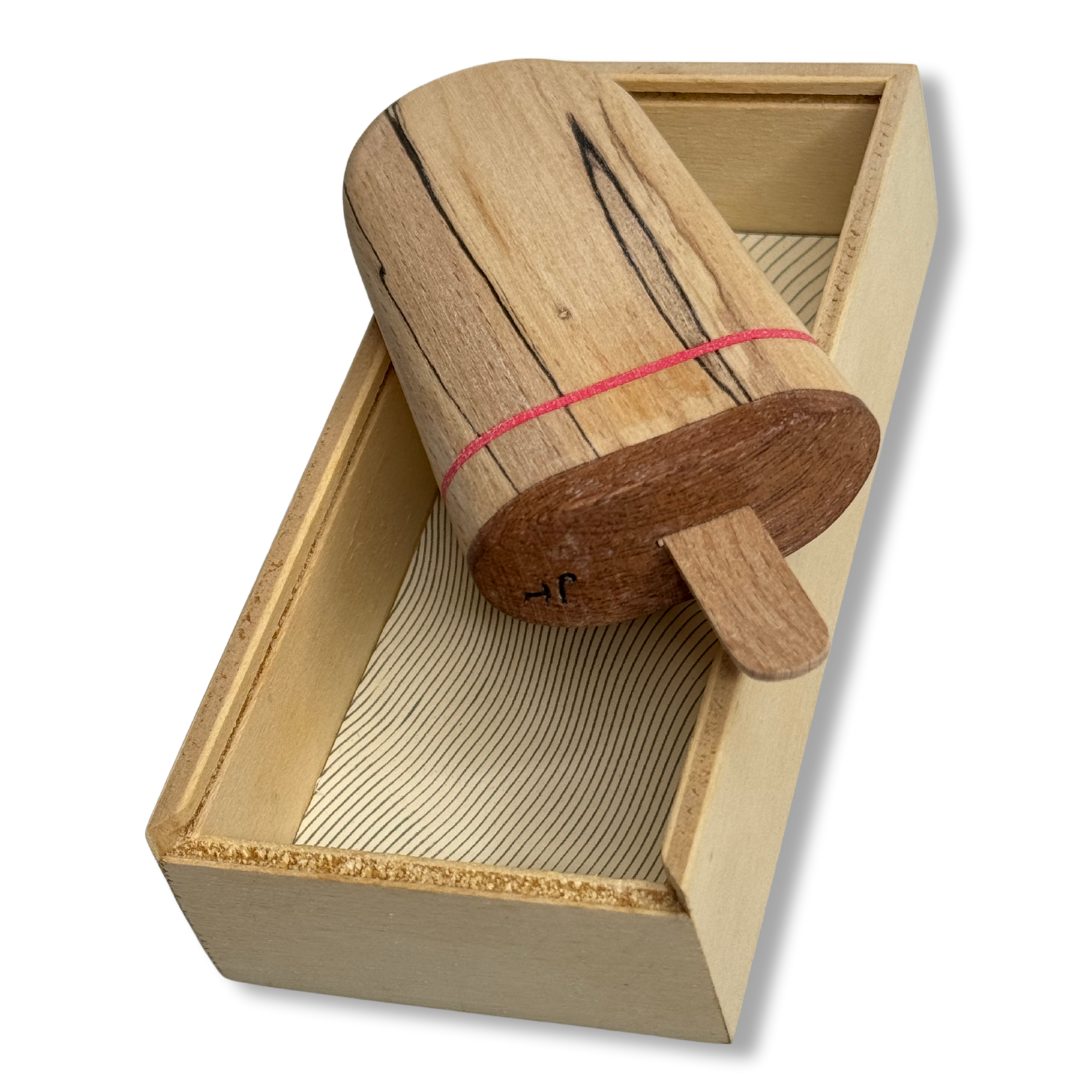 Scultura Pinguino Gelato in legno, parzialmente estratta