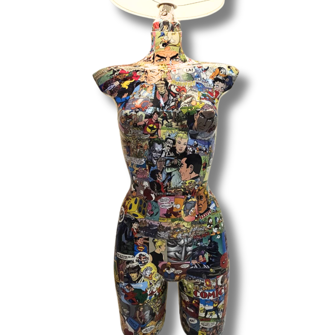 Lampada artistica COMIXLIGHT con collage di fumetti