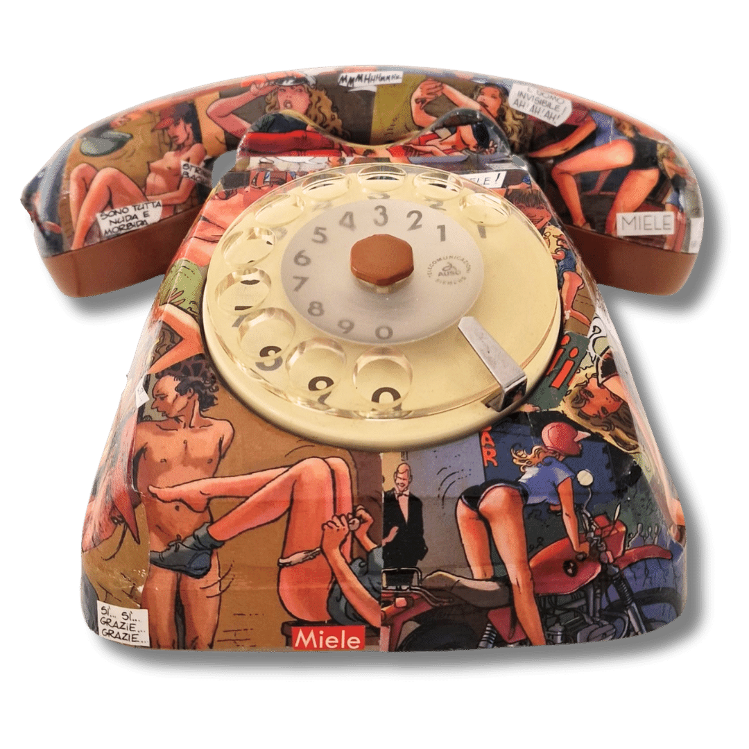 Telefono vintage Manara 1 con illustrazioni artistiche