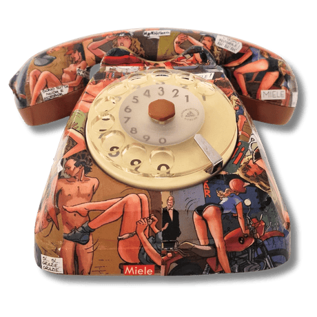 Telefono vintage Manara 1 con illustrazioni artistiche