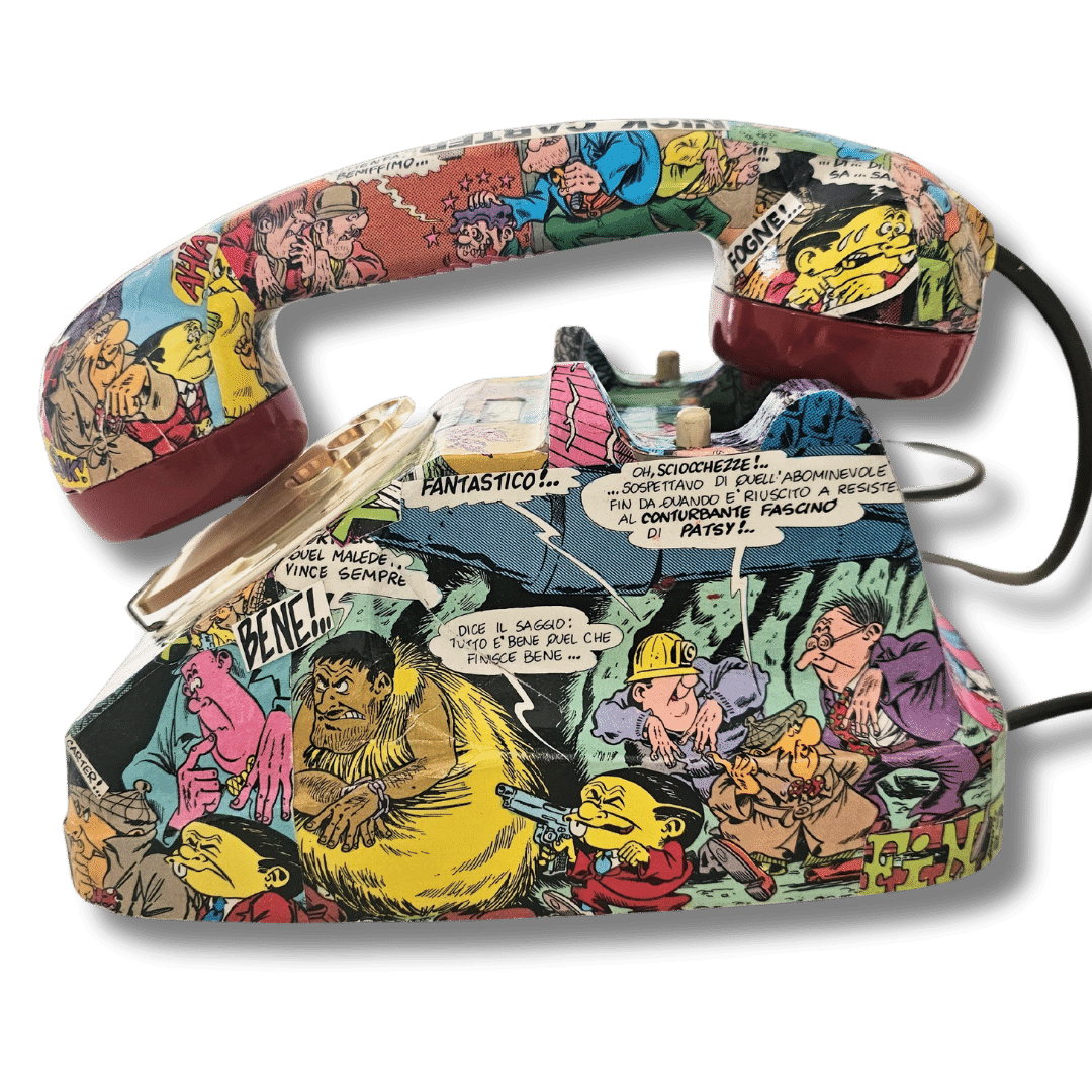 Telefono retrò con scene di fumetti Nick Carter