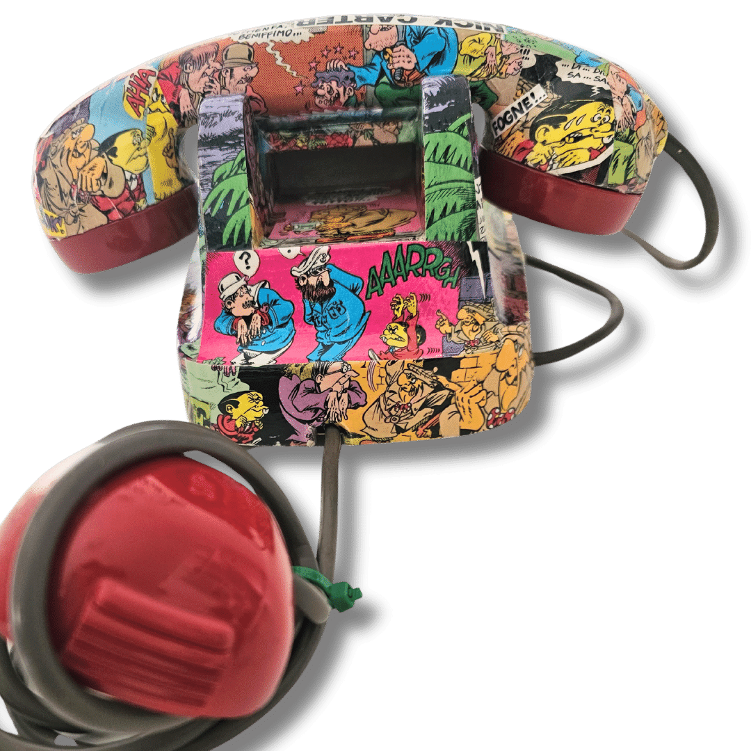 Telefono vintage dipinto a mano con arte di Nick Carter