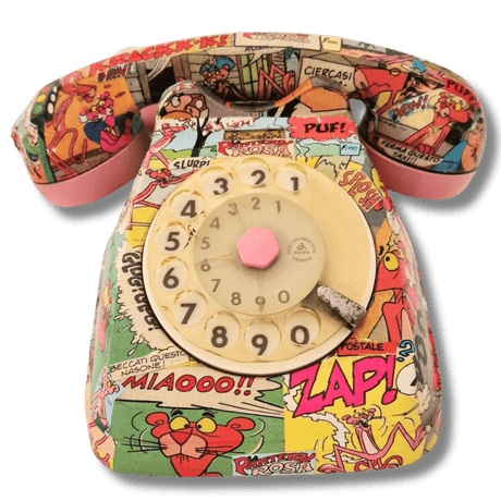 Telefono vintage Pink Panther con vignette colorate