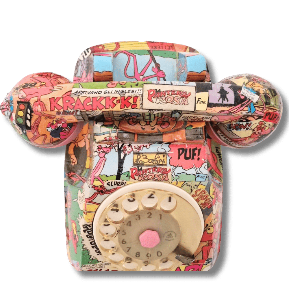 Telefono artistico Pink Panther con decorazioni fumettistiche