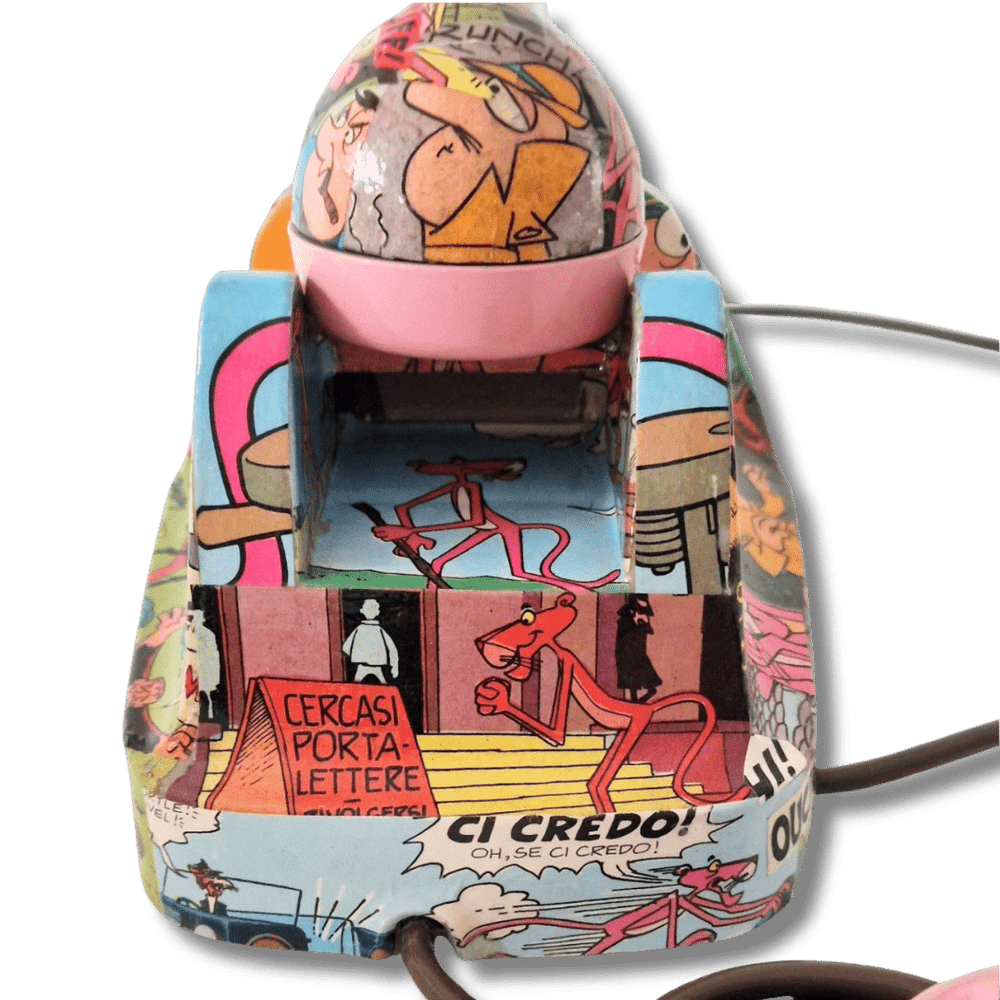 Retro del telefono Pink Panther con disegni fumettistici