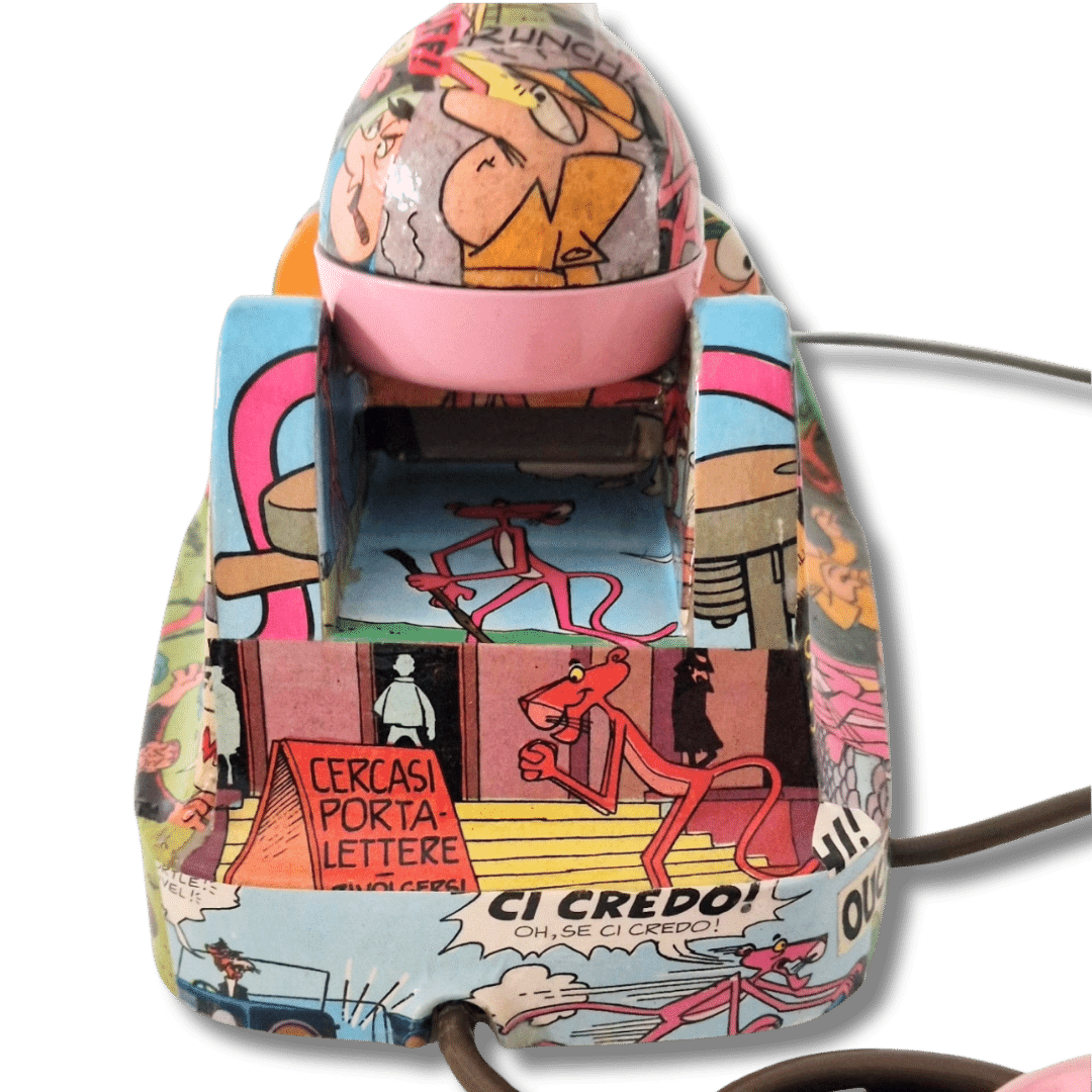 Retro del telefono Pink Panther con disegni fumettistici