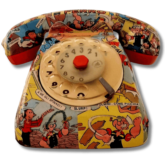 Telefono vintage Popeye con fumetti colorati