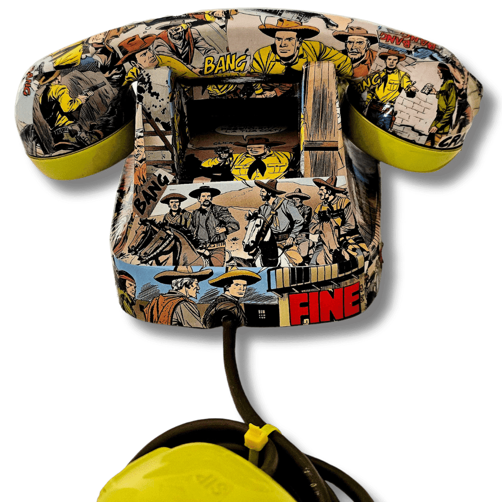 Retro del telefono TEX decorato con scene western