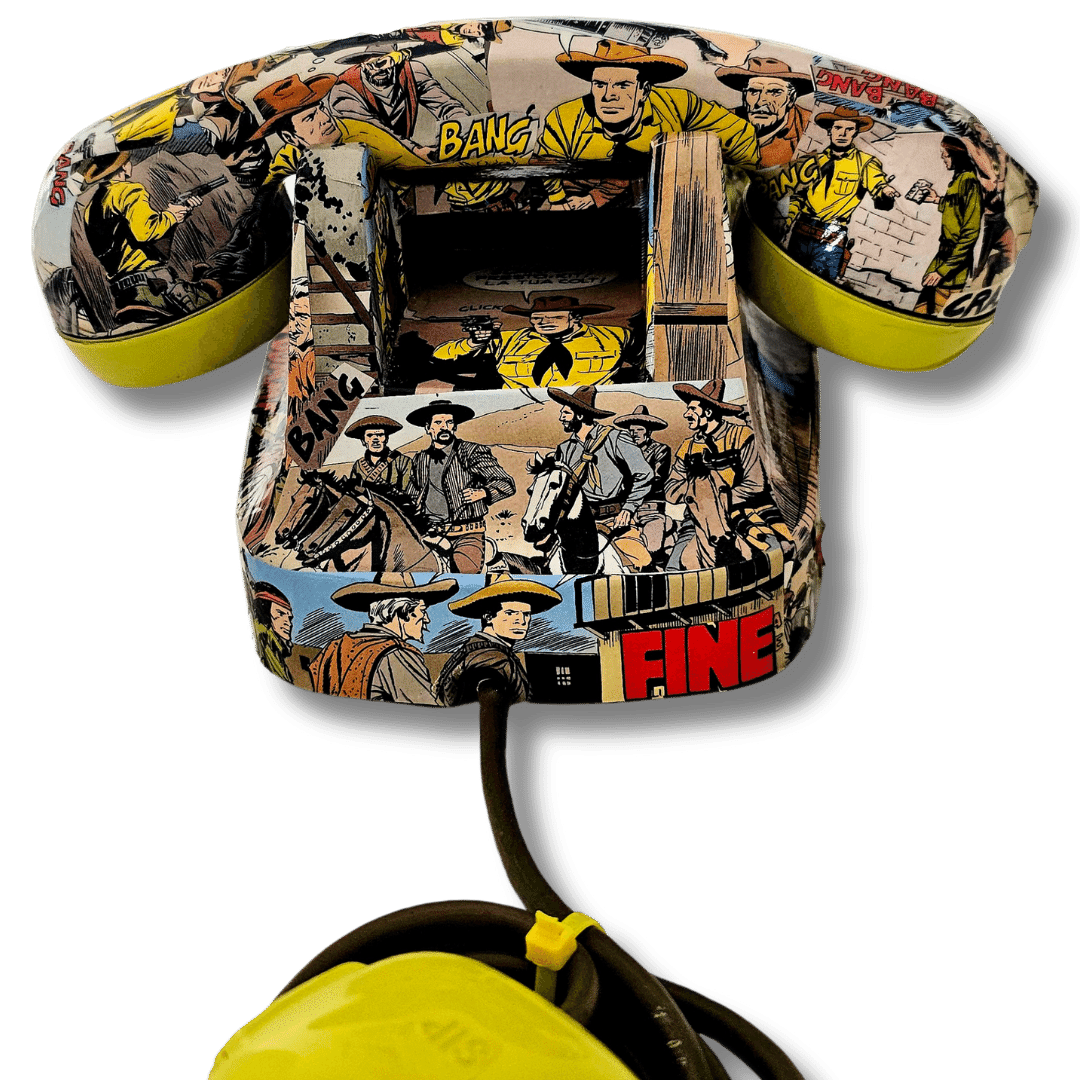 Retro del telefono TEX decorato con scene western