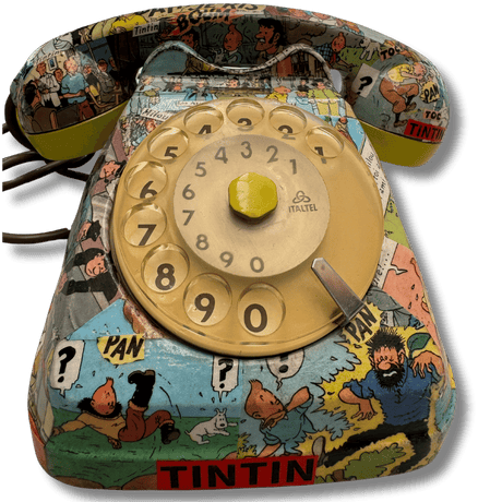 Telefono artigianale vintage con illustrazioni di Tintin