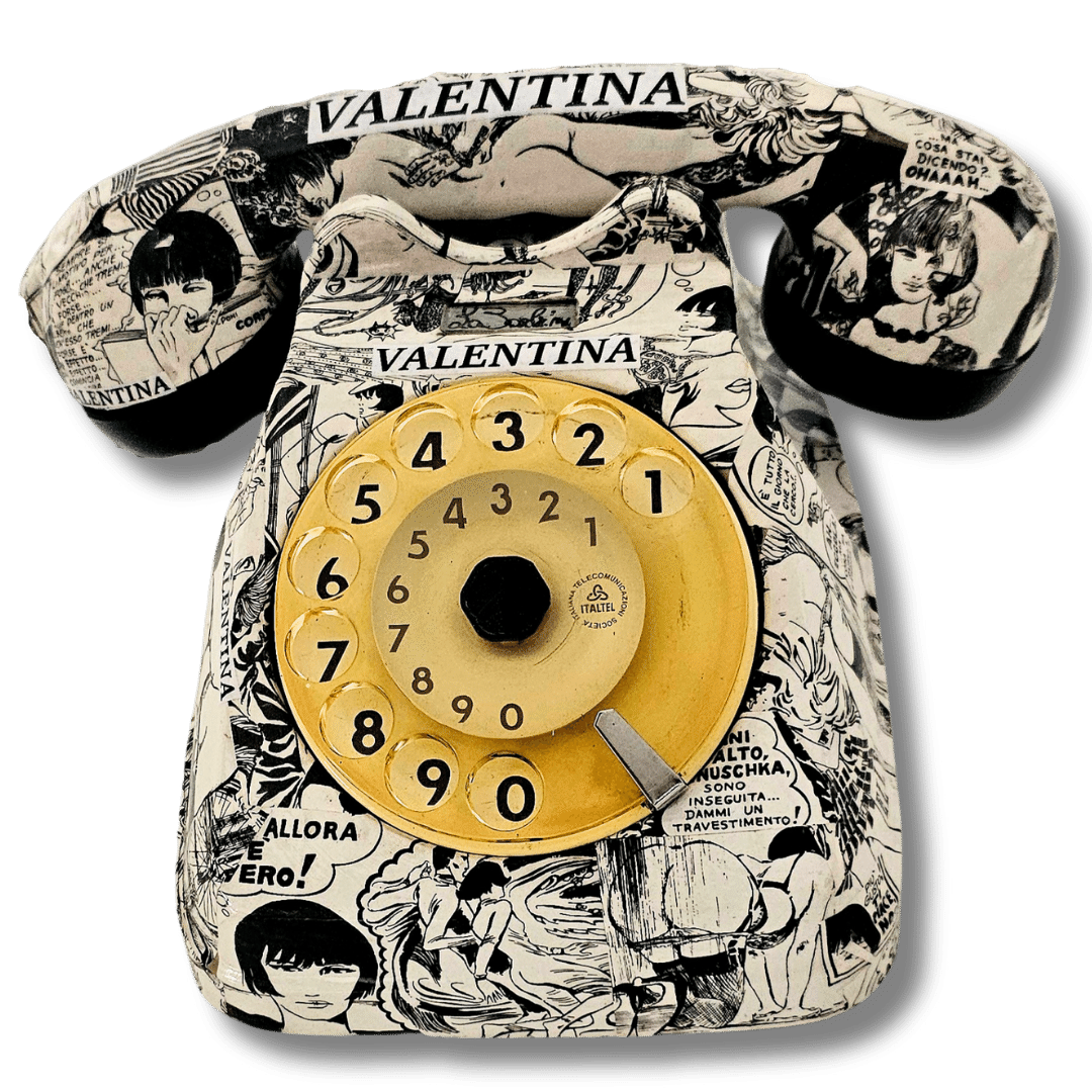 Telefono vintage Valentina con illustrazioni in bianco e nero