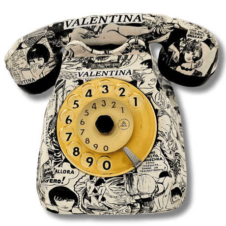 Telefono vintage Valentina con illustrazioni in bianco e nero
