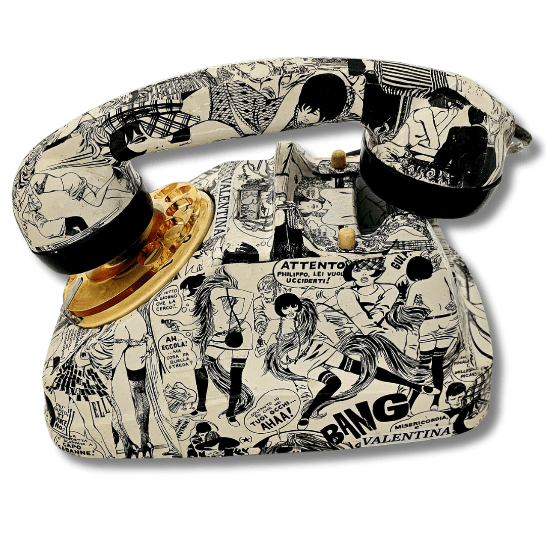 Telefono retrò Valentina decorato con arte fumettistica