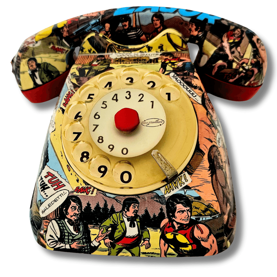 Telefono vintage ZAGOR con fumetti decorativi