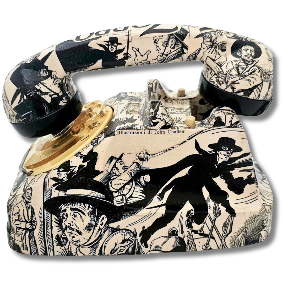 Retro telefono ZORRO con illustrazioni artistiche