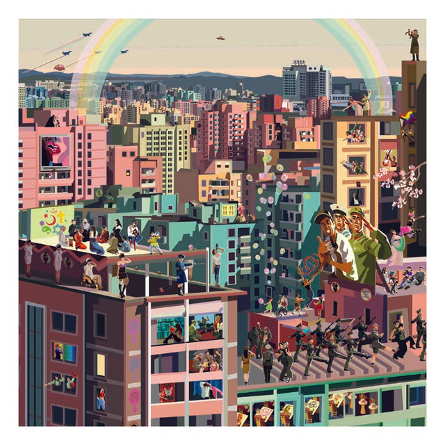 Illustrazione "Pyongyang Rebels" di Pierpaolo Rovero, scena ribelle e surreale a Pyongyang. Parte della collezione "Imagine All the People".