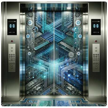 Ascensore con design futuristico e circuiti digitali