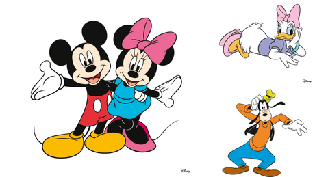 Tele in stile classico Disney con Mickey, Minnie, Daisy e Goofy, perfette per aggiungere un tocco di magia Disney alla tua decorazione.