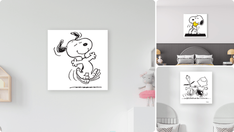 Tele con il celebre Snoopy, disegnato da Charles Schulz, in scenette divertenti e affascinanti che aggiungono un tocco di magia alla tua casa.