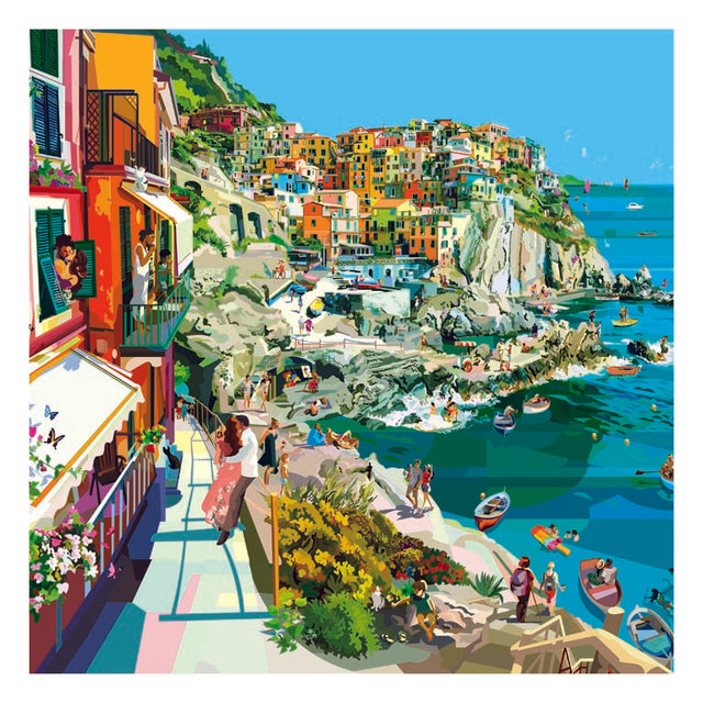 Opera d'arte "Manarola" di Pierpaolo Rovero, parte della collezione "IMAGINE ALL THE PEOPLE", 30x30 cm, firmata a mano.