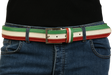 Cintura tricolore italiana indossata su jeans