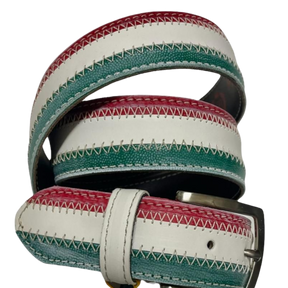 Cintura in pelle con bandiera italiana, cuciture artigianali