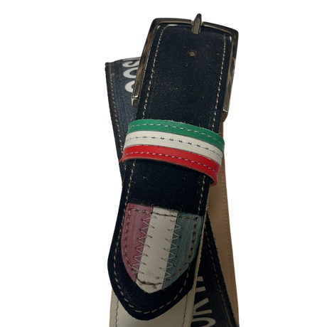 Cintura Artigianale 'Bianconera' in Pelle con Dettagli Tricolore