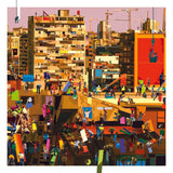 Illustrazione "Luanda" di Pierpaolo Rovero raffigurante un cantiere urbano, parte della collezione "Imagine All the People", firmata a mano dall'artista.