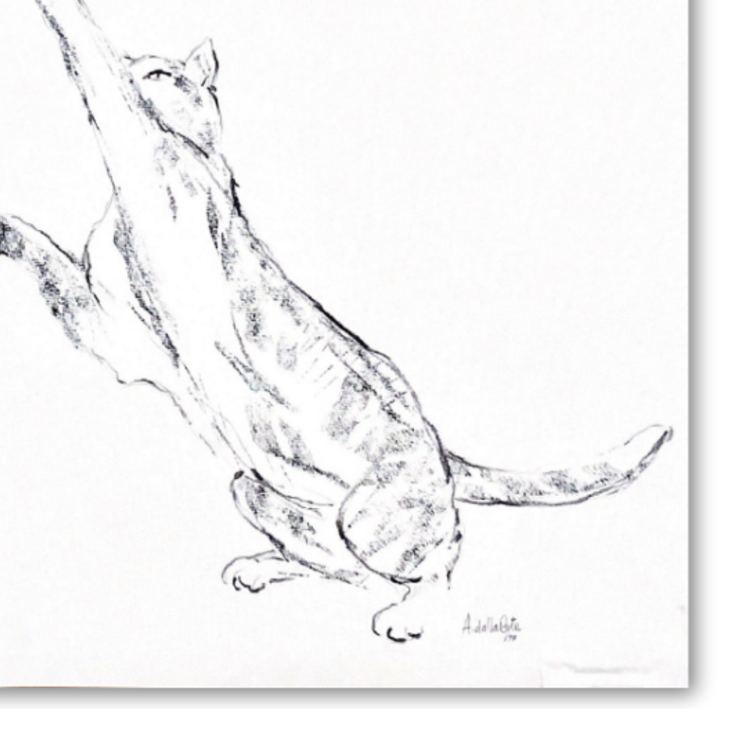 Dettaglio Quadro Bozzetto artistico di un gatto che si estende, pieno di vita e movimento, opera originale di [Nome Artista], per amanti dell'arte e della natura felina 🐱🖼️