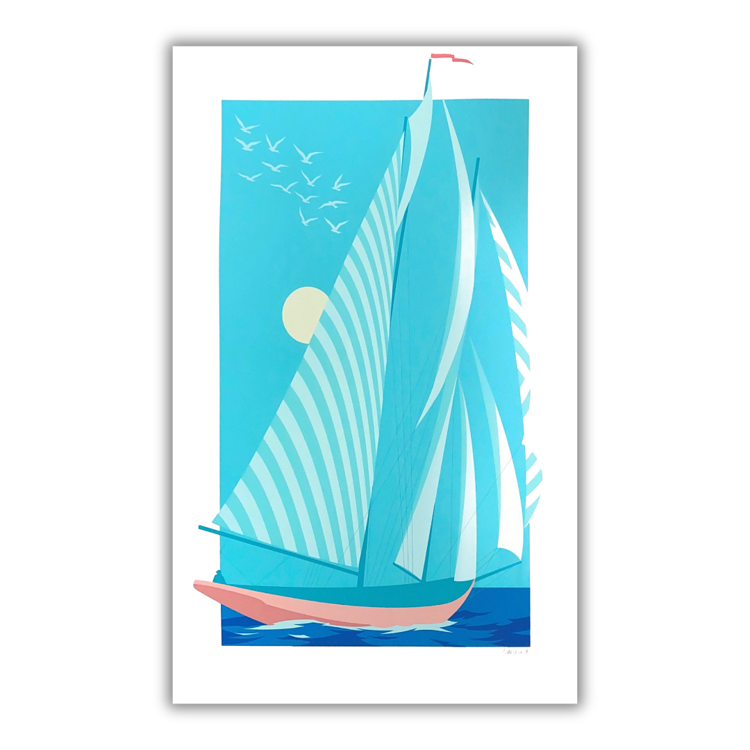 Quadro Serigrafia "Scirocco" - Serigrafia vivace di Amleto Dalla Costa, che incarna la forza e il colore del vento mediterraneo, dalla Collezione EMOZIONE VELA.