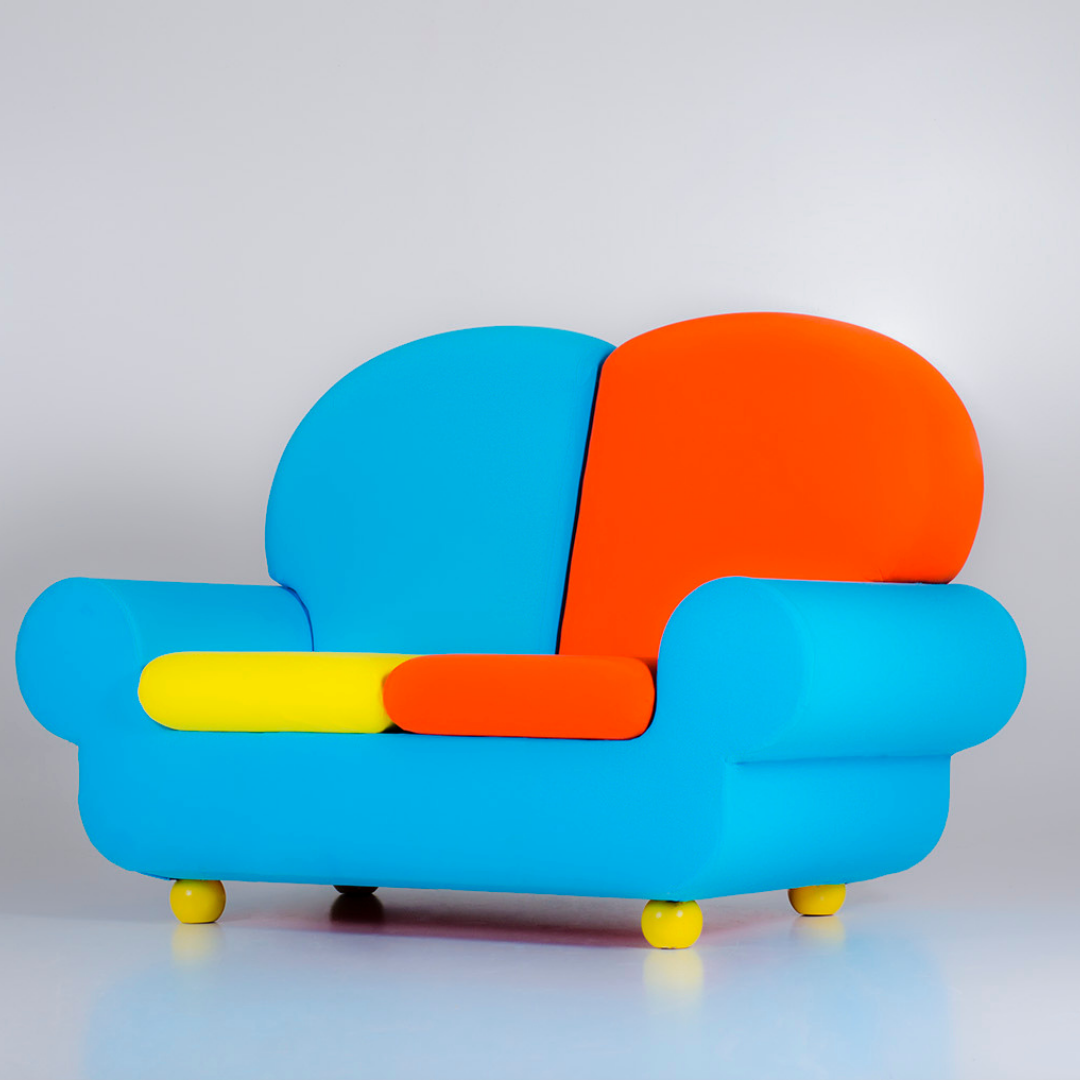 Divano-Pouf Papì multicolor blu, arancione e giallo