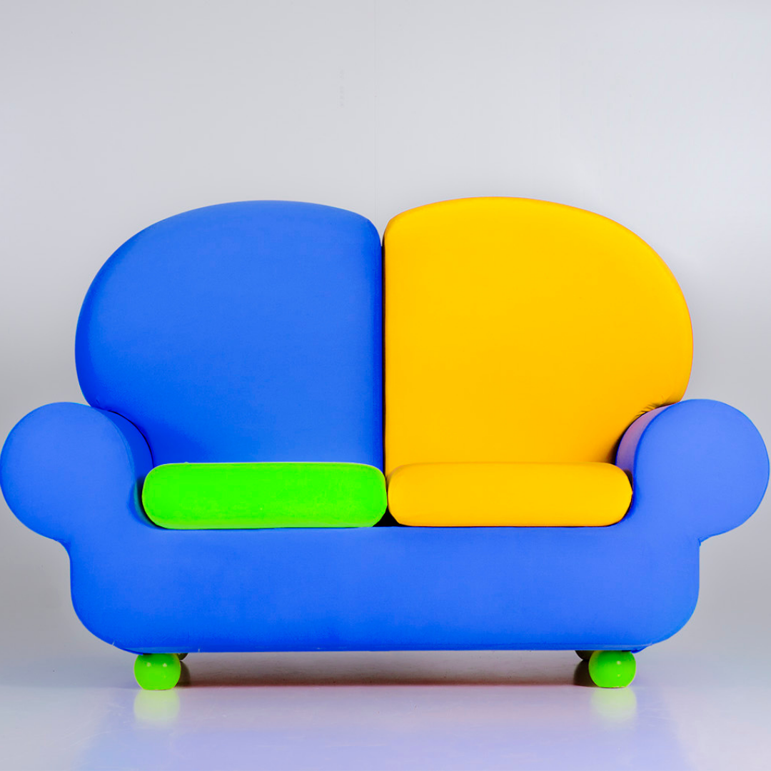 Divano-Pouf Papì multicolor blu e giallo