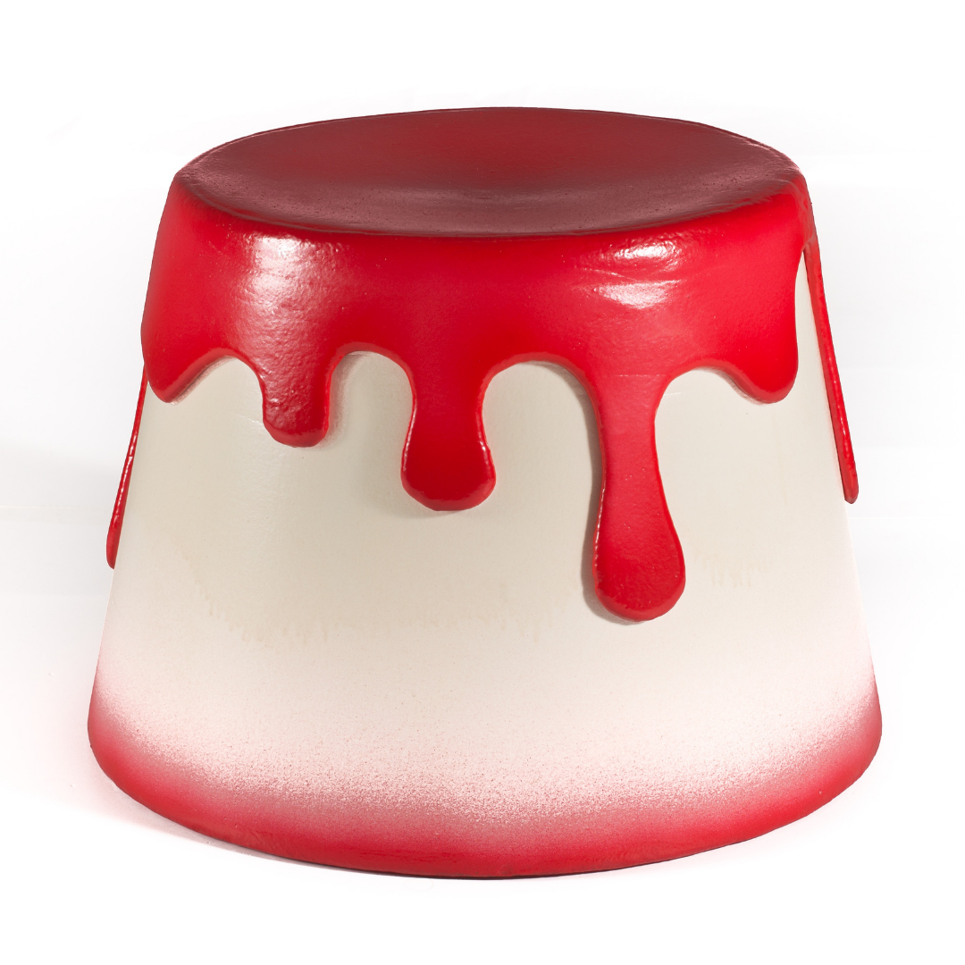 Pouf Big Eat Cream con design a goccia rossa