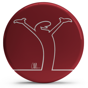 Bollino adesivo rosso con figura stilizzata esultante