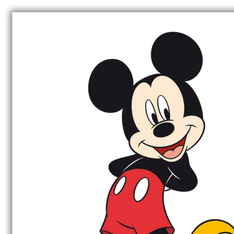 Dettaglio Quadro Stampa artistica di Topolino in posa classica, disponibile su tela e carta eco fiber intelaiate per un tocco di magia Disney in casa.