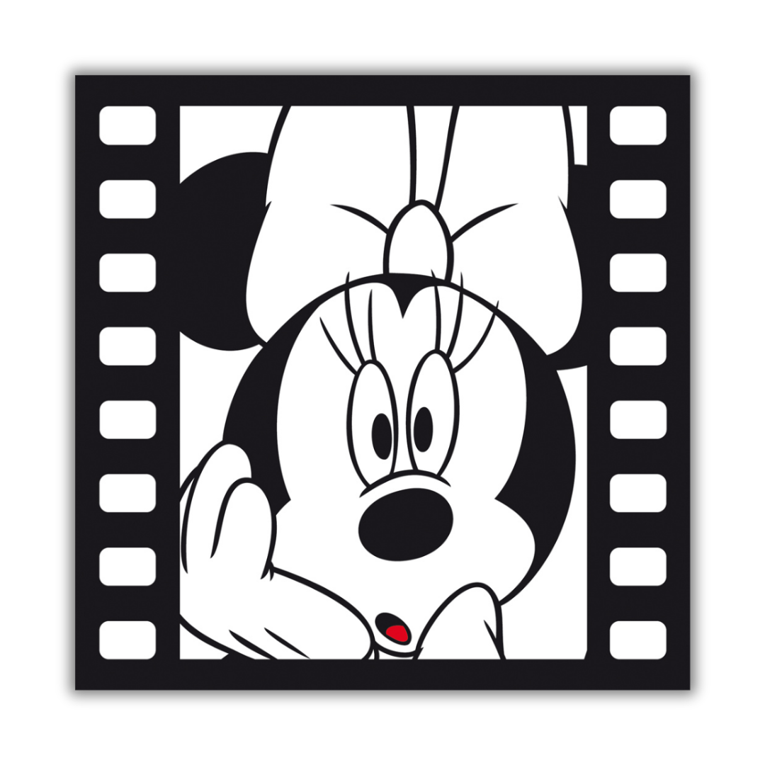 Quadro artistico "Minnie Surprised" con Minnie Mouse in un'espressione di sorpresa, perfetto per portare una scintilla di gioia e meraviglia in ogni stanza.