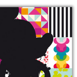 Dettaglio del Quadro artistico di Topolino in stile patchwork con vari motivi geometrici e colori vivaci, intitolato 'Big Patchwork Mickey Mouse'.